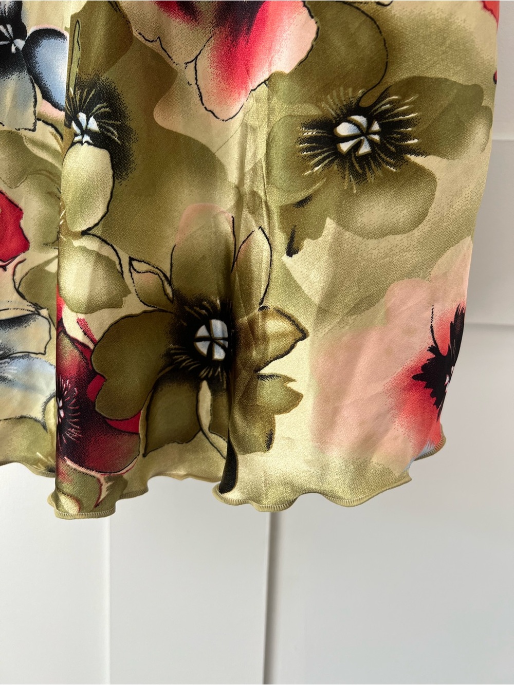 VINTAGE Floral Satin Silk Cami Tank Top - Olive & Red Y2K - Picture 4 of 6